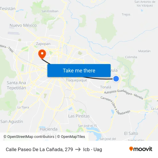 Calle Paseo De La Cañada, 279 to Icb - Uag map