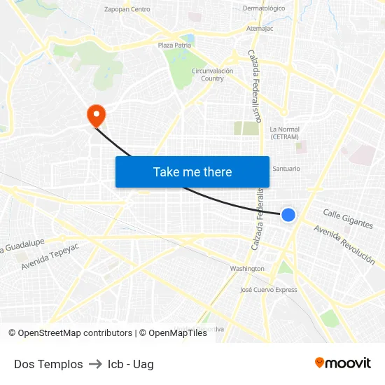 Dos Templos to Icb - Uag map