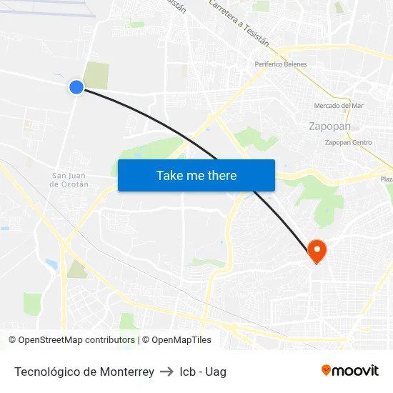 Tecnológico de Monterrey to Icb - Uag map