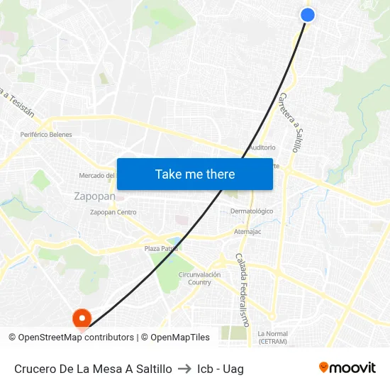 Crucero De La Mesa A Saltillo to Icb - Uag map