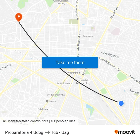 Preparatoria 4 Udeg to Icb - Uag map