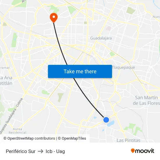 Periférico Sur to Icb - Uag map