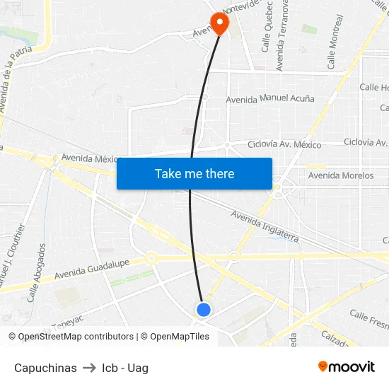 Capuchinas to Icb - Uag map