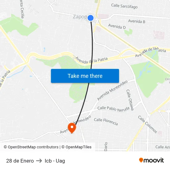 28 de Enero to Icb - Uag map