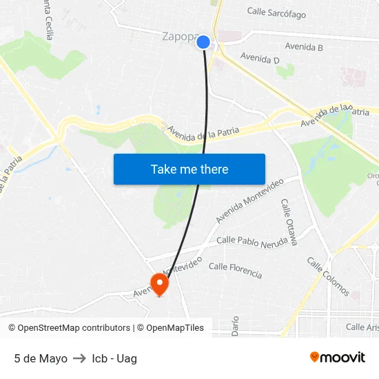 5 de Mayo to Icb - Uag map