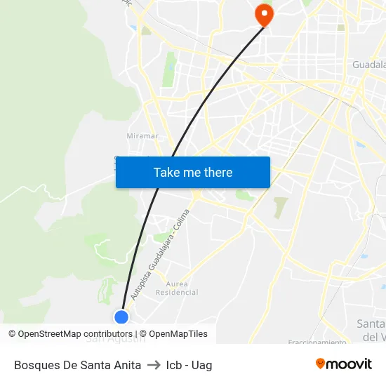 Bosques De Santa Anita to Icb - Uag map