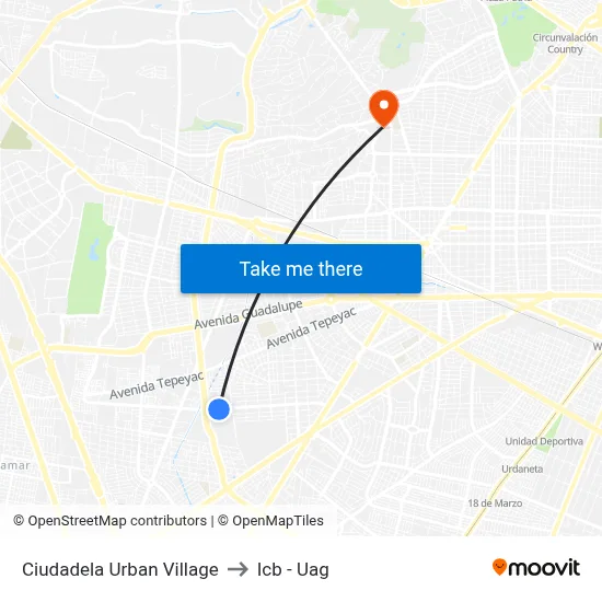 Ciudadela Urban Village to Icb - Uag map