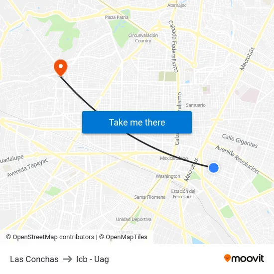 Las Conchas to Icb - Uag map