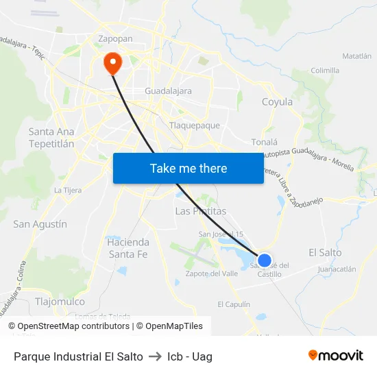 Parque Industrial El Salto to Icb - Uag map