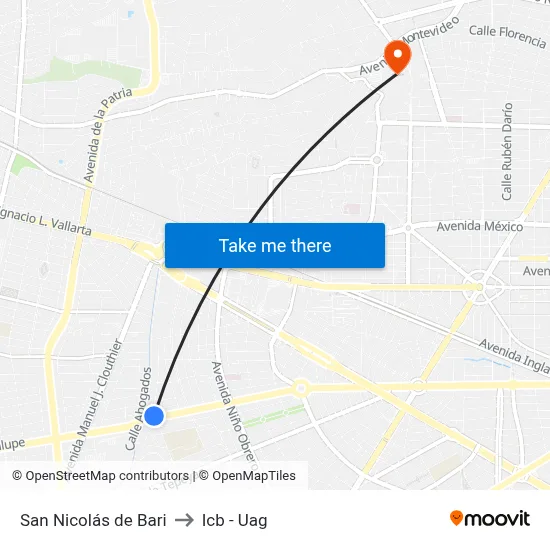 San Nicolás de Bari to Icb - Uag map