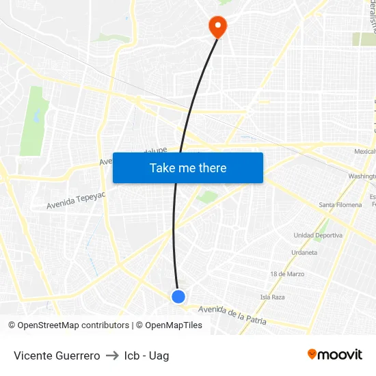 Vicente Guerrero to Icb - Uag map