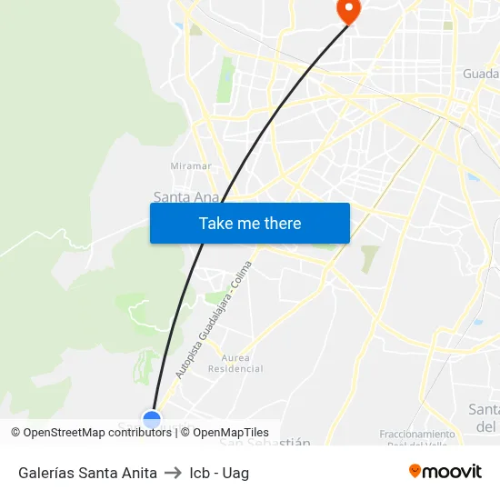 Galerías Santa Anita to Icb - Uag map