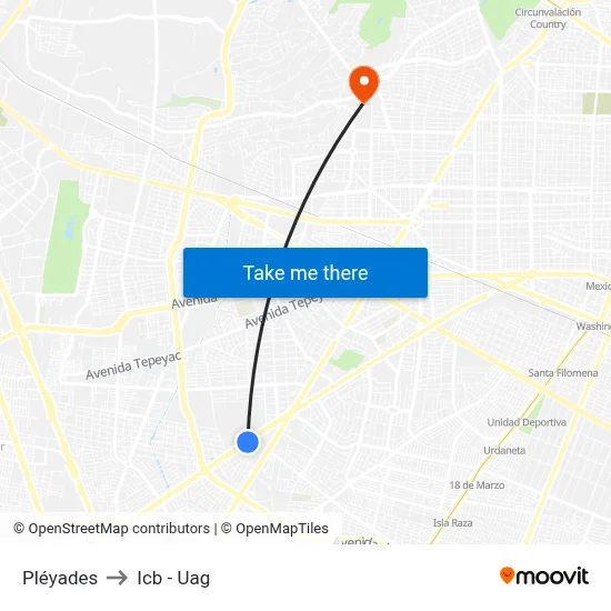 Pléyades to Icb - Uag map