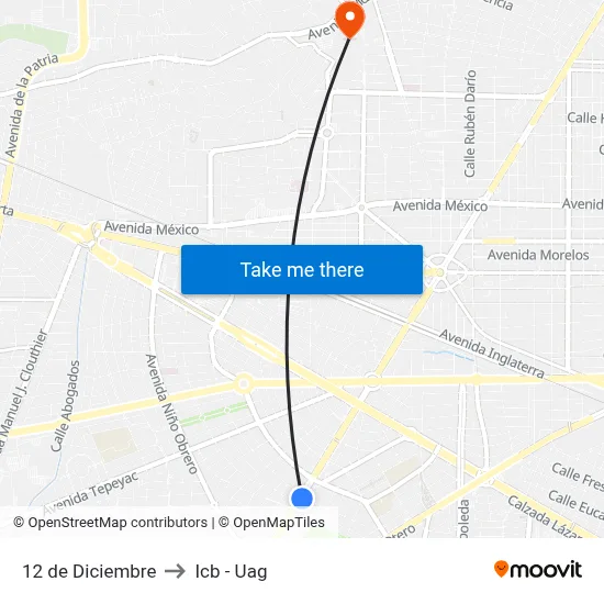 12 de Diciembre to Icb - Uag map