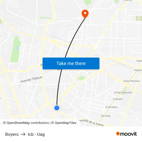 Boyero to Icb - Uag map