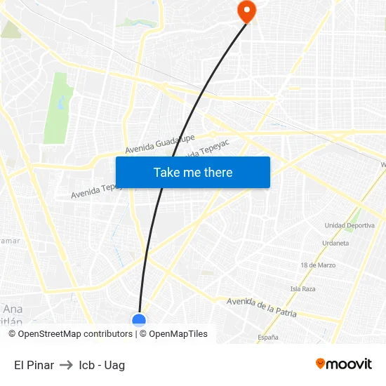 El Pinar to Icb - Uag map