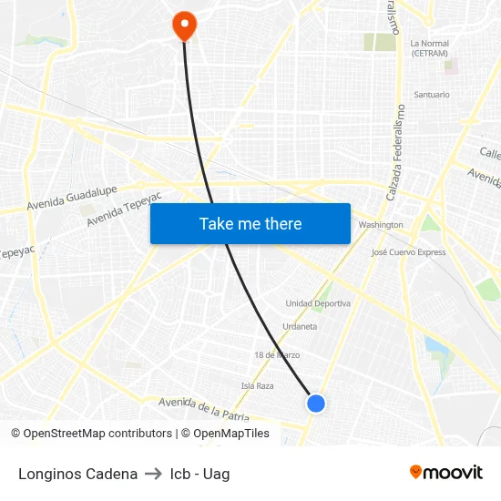 Longinos Cadena to Icb - Uag map