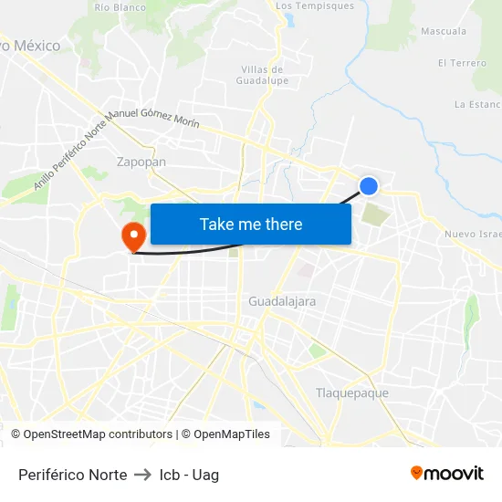 Periférico Norte to Icb - Uag map