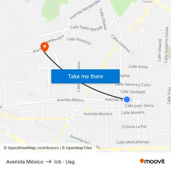 Avenida México to Icb - Uag map