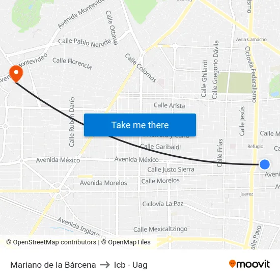 Mariano de la Bárcena to Icb - Uag map