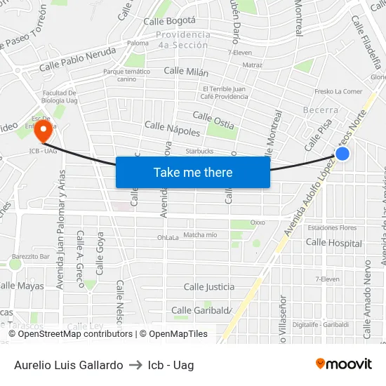 Aurelio Luis Gallardo to Icb - Uag map