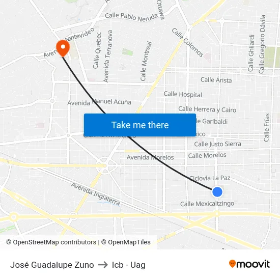 José Guadalupe Zuno to Icb - Uag map