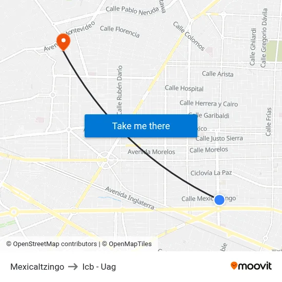 Mexicaltzingo to Icb - Uag map
