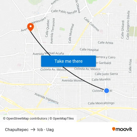 Chapultepec to Icb - Uag map