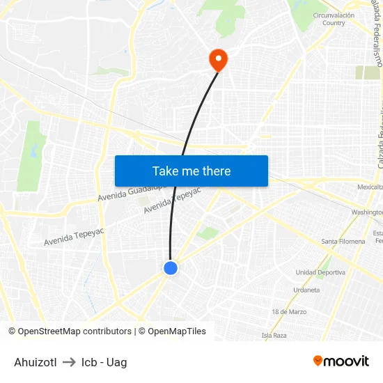 Ahuizotl to Icb - Uag map