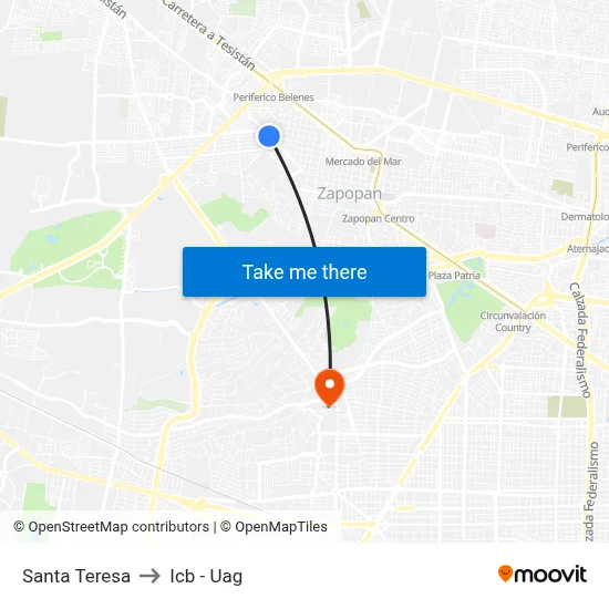 Santa Teresa to Icb - Uag map