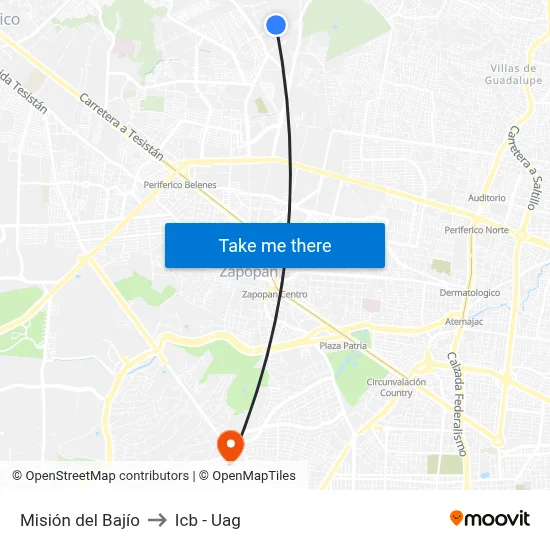 Misión del Bajío to Icb - Uag map