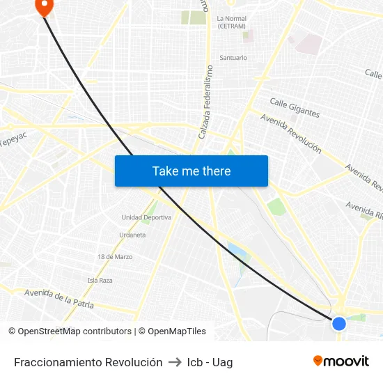 Fraccionamiento Revolución to Icb - Uag map