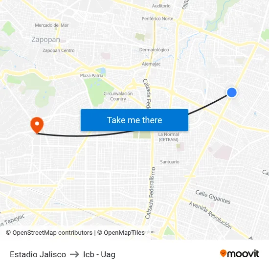 Estadio Jalisco to Icb - Uag map
