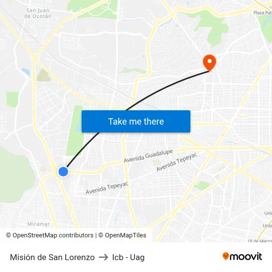 Misión de San Lorenzo to Icb - Uag map