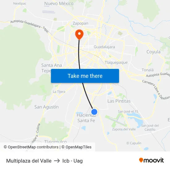 Multiplaza del Valle to Icb - Uag map