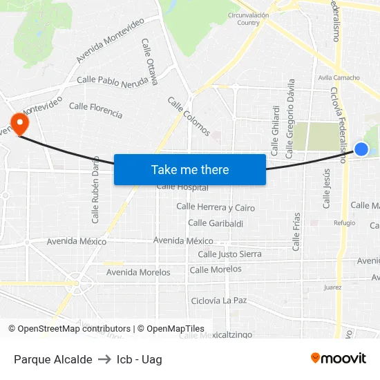 Parque Alcalde to Icb - Uag map
