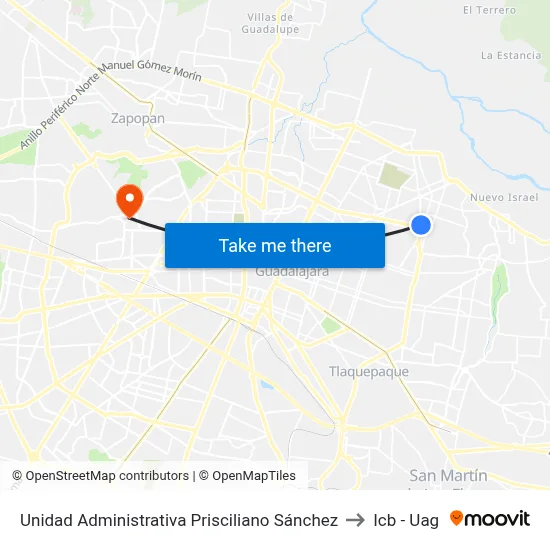 Unidad Administrativa Prisciliano Sánchez to Icb - Uag map