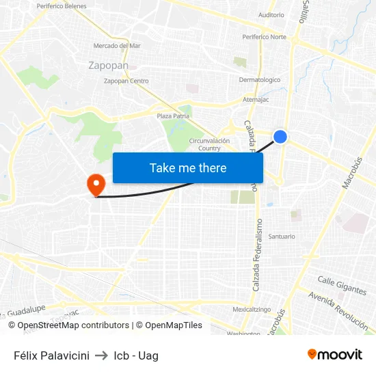 Félix Palavicini to Icb - Uag map