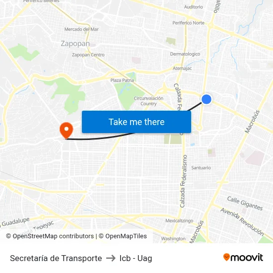 Secretaría de Transporte to Icb - Uag map