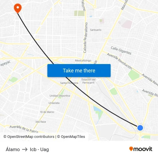 Álamo to Icb - Uag map