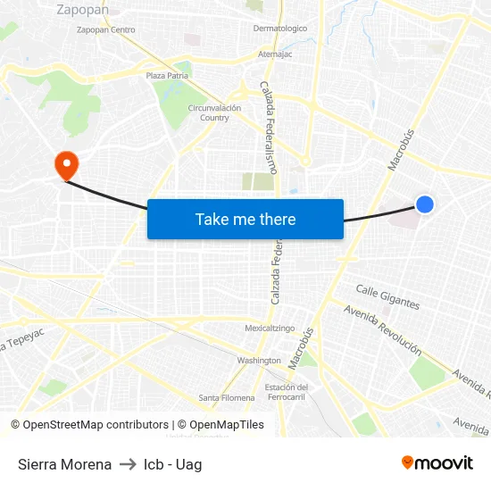 Sierra Morena to Icb - Uag map