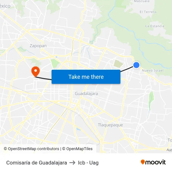 Comisaría de Guadalajara to Icb - Uag map