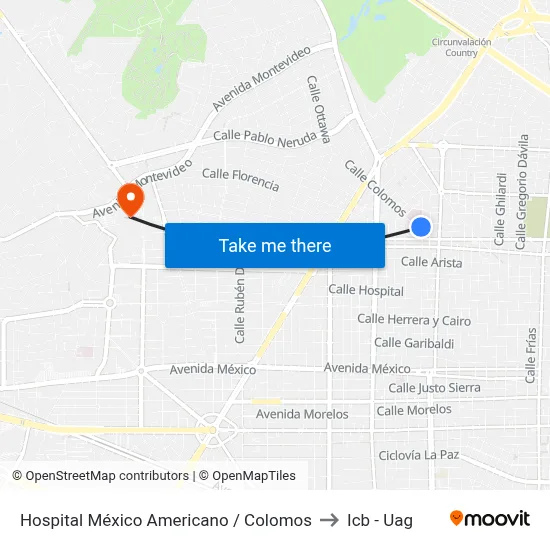 Hospital México Americano / Colomos to Icb - Uag map