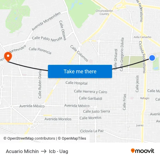 Acuario Michín to Icb - Uag map