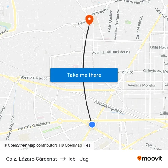 Calz. Lázaro Cárdenas to Icb - Uag map