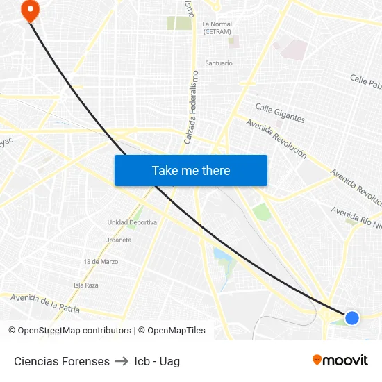 Ciencias Forenses to Icb - Uag map