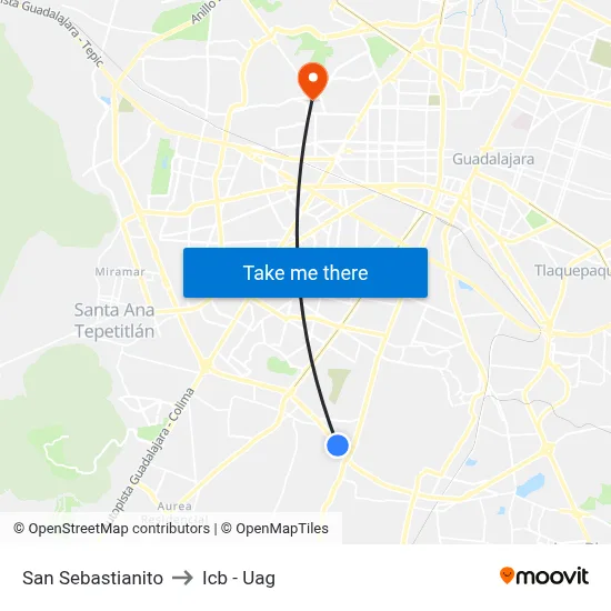 San Sebastianito to Icb - Uag map