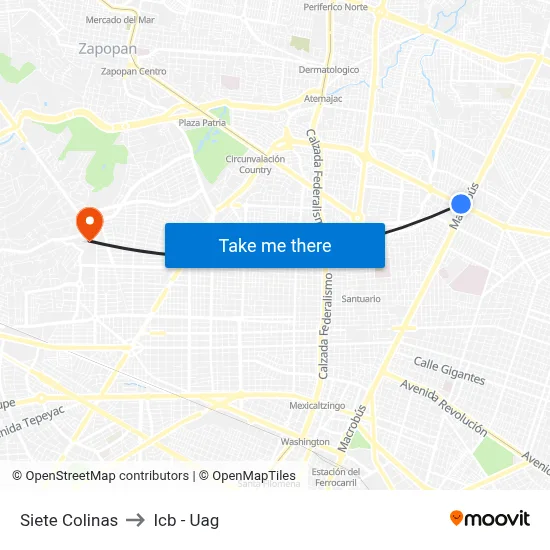 Siete Colinas to Icb - Uag map