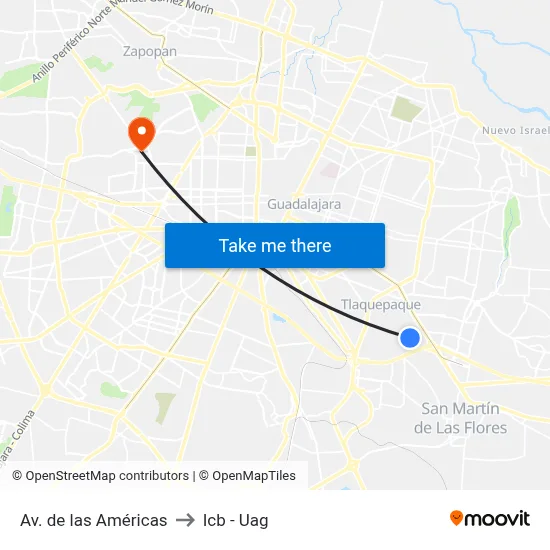 Av. de las Américas to Icb - Uag map
