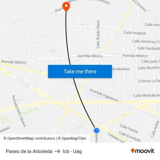 Paseo de la Arboleda to Icb - Uag map